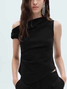 Mango Black Asymmetric Top